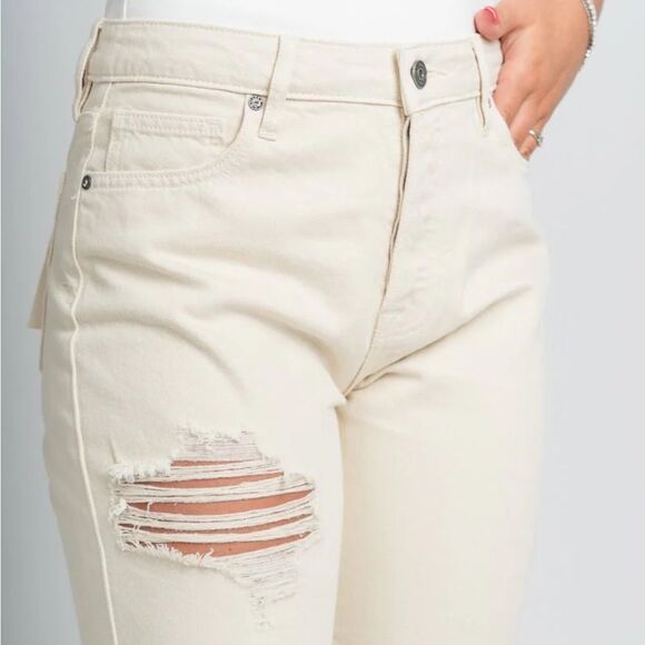 Hidden Tracey Cream Button Fly Distressed High Rise Boyfriend Jeans Sz 30 NWT - Picture 3 of 11